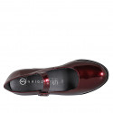 Mary Jane pour femme avec courroie et semelle intérieure amovible en cuir verni laminé bordeaux talon 5 - Pointures disponibles:  32, 33, 34, 35, 42, 43, 44, 45