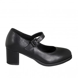 Mary Jane pour femmes avec courroie et semelle intérieure amovible en cuir noir talon 5 - Pointures disponibles:  32, 33, 34, 35, 42, 43, 44, 45, 46