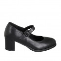 Mary Jane pour femmes avec courroie et semelle intérieure amovible en cuir noir talon 5 - Pointures disponibles:  32, 33, 34, 35, 42, 43, 44, 45, 46