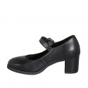 Woman's Mary Jane with strap and removable insole in black leather heel 5 - Available sizes:  32, 33, 34, 35, 42, 43, 44, 45, 46