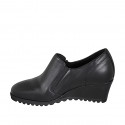 Woman's shoe with zippers and removable insole in black leather wedge heel 6 - Available sizes:  32, 33, 34