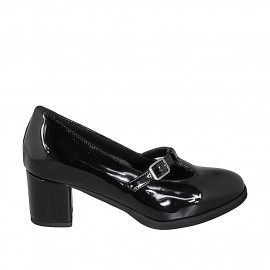 Woman's Mary Jane in black patent leather with strap and removable insole heel 5 - Available sizes:  32, 33, 34, 35, 42, 43, 44, 45, 46