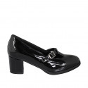 Woman's Mary Jane in black patent leather with strap and removable insole heel 5 - Available sizes:  32, 33, 34, 35, 42, 43, 44, 45, 46