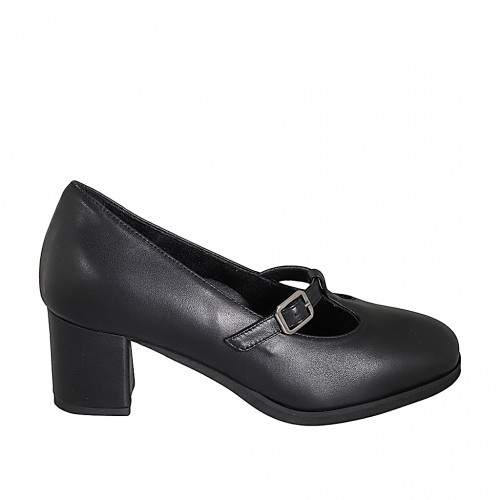 Mary Jane da donna con cinturino a T e plantare estraibile in pelle nera tacco 5 - Misure disponibili: 32, 33, 34, 35, 42, 43, 44, 45, 46