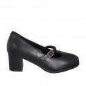 Mary Jane pour femme avec courroie T et semelle intérieure amovible en cuir noir talon 5 - Pointures disponibles:  32, 33, 34, 35, 42, 43, 44, 45, 46