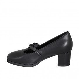 Mary Jane pour femme avec courroie T et semelle intérieure amovible en cuir noir talon 5 - Pointures disponibles:  32, 33, 34, 35, 42, 43, 44, 45, 46 2