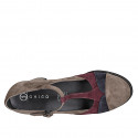 Zapatos de salón de mujer en gamuza marrón, azul y granate cinturon en T y plantilla extraíble tacón 5 - Tallas disponibles:  32, 33, 34, 35, 42, 43, 44, 45
