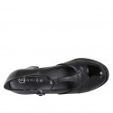Woman's pump with removable insole and T-strap in black patent leather and leather heel 5 - Available sizes:  32, 33, 34, 35, 42, 43, 44, 45