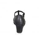Woman's pump with removable insole and T-strap in black patent leather and leather wedge heel 6 - Available sizes:  33, 34