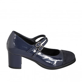 Mary Jane para mujer con cinturones, plantilla extraíble y puntera en charol y gamuza blu cuña - Tallas disponibles:  32, 33, 34, 35, 42, 43, 44, 45
