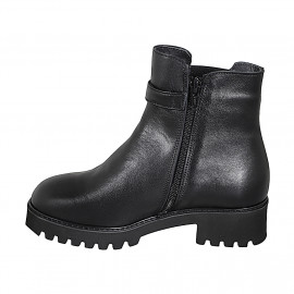 Bottines pour femmes avec semelle amovible, boucle, elastique et fermeture éclair en cuir noir talon 4 - Pointures disponibles:  31, 32, 33, 34, 35, 42, 43, 44, 45, 46 2