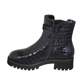Bottines pour femmes avec semelle amovible, boucle, elastique et fermeture éclair en cuir verni lamé bleu talon 4 - Pointures disponibles:  31, 32, 33, 34, 35, 42, 43, 44, 45, 46 2