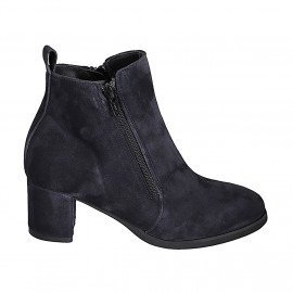 Woman's ankle boot with removable insole and zippers in blue suede heel 5 - Available sizes:  31, 32, 33, 34, 35, 42, 43, 44, 45, 46