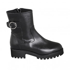 Stivaletto da donna con plantare estraibile, cerniera e fibbia in pelle nera tacco 4 - Misure disponibili: 31, 32, 33, 34, 35, 42, 43, 44, 45, 46