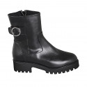 Botines para mujer con plantilla extraible, hebilla y cremallera en piel negra tacon 4 - Tallas disponibles:  31, 32, 33, 34, 35, 42, 43, 44, 45, 46
