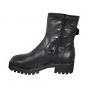 Bottines pour femmes avec semelle amovible, boucle et fermeture éclair en cuir noir talon 4 - Pointures disponibles:  31, 32, 33, 34, 35, 42, 43, 44, 45, 46
