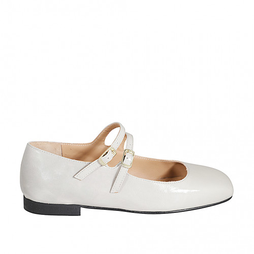 Mary Jane ballerina with double straps in light grey patent leather heel 2 - Available sizes:  33, 34, 35, 42, 43, 44, 45