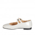 Mary Jane ballerina with double straps in light grey patent leather heel 2 - Available sizes:  33, 34, 35, 42, 43, 44, 45