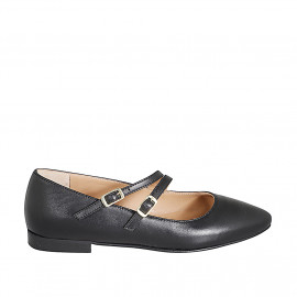 Mary Jane pour femmes avec bout pointu et deux courroies en cuir noir talon 2 - Pointures disponibles:  33, 34, 35, 42, 43, 44, 46