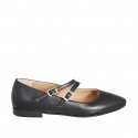 Woman's Mary Jane with pointy tip and two straps in black leather heel 2 - Available sizes:  33, 34, 35, 42, 43, 44, 46