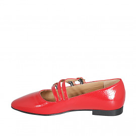 Mary Jane Ballerine à bout pointu avec trois courroies en cuir verni rouge talon 2 - Pointures disponibles:  33, 34, 35, 42, 43, 44, 45, 46 2