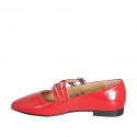 Bailarina Mary Jane a punta con tres cinturones en charol de color rojo tacon 2 - Tallas disponibles:  33, 34, 35, 42, 43, 44, 45, 46