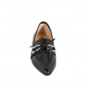 Woman's loafer with pointy tip, accessory and bow in black patent leather heel 2 - Available sizes:  33, 34, 35, 42, 43, 44, 45