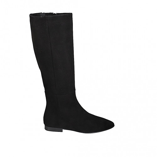 Bottes pour femmes à bout pointu avec fermeture éclair et elastique en daim noir talon 2 - Pointures disponibles:  33, 35, 42, 43, 44, 45, 46