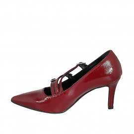 Zapatos de salón Mary Jane en charol granate con punta afilada tacon 7 - Tallas disponibles:  31, 32, 33, 34, 35, 42, 43, 44, 45 2