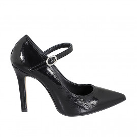 Zapatos de salón puntiagudo Mary Jane en charol negro tacon 10 - Tallas disponibles:  31, 32, 33, 34, 35, 42, 43, 44, 45
