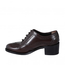 Zapato Oxford con cordones para mujer en piel marron oscuro con punta de ala tacon 5 - Tallas disponibles:  33, 34, 35, 42, 43, 44, 45, 46 2