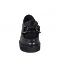 Mocassino da donna con elastico e accessorio in pelle nera tacco 4 - Misure disponibili: 32, 33, 34, 35, 42, 43, 44, 45, 46, 47