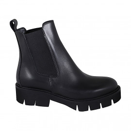 Botin Chelsea para mujer con elasticos en piel de color negro tacon 4 - Tallas disponibles:  32, 34, 35, 42, 43, 44, 45, 46, 47