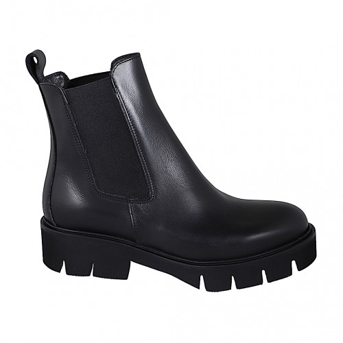 Chelsea bottines pour femmes avec elastiques en cuir noir talon 4 - Pointures disponibles:  32, 34, 35, 42, 43, 44, 45, 46, 47