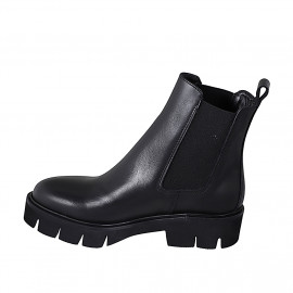 Stivaletto Chelsea da donna con elastici laterali in pelle nera tacco 4 - Misure disponibili: 32, 34, 35, 42, 43, 44, 45, 46, 47 2