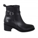Woman's ankle boot in black leather with zipper, buckle and round tip heel 5 - Available sizes:  32, 33, 34, 35, 42, 43, 44, 45, 46, 47