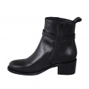 Woman's ankle boot in black leather with zipper, buckle and round tip heel 5 - Available sizes:  32, 33, 34, 35, 42, 43, 44, 45, 46, 47