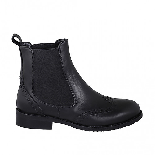 Stivaletto Chelsea da donna con elastici laterali e coda di rondine in pelle nera tacco 3 - Misure disponibili: 32, 33, 34, 35, 42, 43, 44, 45, 46, 47