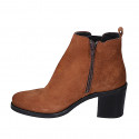 Bottines pour femmes en daim cognac avec fermeture éclair, élastique et bout rondu talon 6 - Pointures disponibles:  32, 33, 34, 35, 42, 44, 45, 46, 47