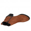 Women's ankle boot with zipper, elastic and round toe in cognac brown suede heel 6 - Available sizes:  32, 33, 34, 35, 42, 44, 45, 46, 47