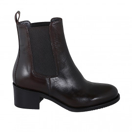 Botin Chelsea para mujer con elasticos en piel de color marròn oscuro tacon 5 - Tallas disponibles:  32, 33, 34, 35, 42, 43, 45, 46, 47