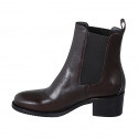Botin Chelsea para mujer con elasticos en piel de color marròn oscuro tacon 5 - Tallas disponibles:  32, 33, 34, 35, 42, 43, 45, 46, 47