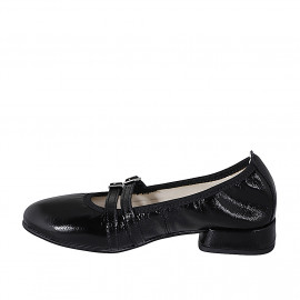 Woman's Mary Jane pointy-toe ballerina with straps in black patent leather heel 2 - Available sizes:  32, 33, 34, 35, 42, 43, 44, 45, 46 2