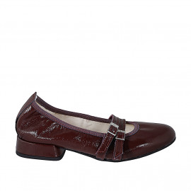 Mary Jane Ballerine pour femmes à bout pointu avec courroies en cuir verni bordeaux talon 2 - Pointures disponibles:  32, 33, 34, 35, 42, 43, 44, 45, 46