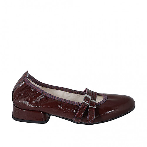 Woman's Mary Jane pointy-toe ballerina with straps in maroon patent leather heel 2 - Available sizes:  32, 33, 34, 35, 42, 43, 44, 45, 46