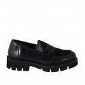 Women's college loafer in black brush-off leather with black haircalf heel 3 - Available sizes:  32, 33, 34, 35, 42, 43, 44, 45, 46