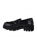Mocasines para mujer en piel cepillada negra y pelo de becerro negro tacon 3 - Tallas disponibles:  32, 33, 34, 35, 42, 43, 44, 45, 46