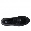 Mocasines para mujer en piel cepillada negra y pelo de becerro negro tacon 3 - Tallas disponibles:  32, 33, 34, 35, 42, 43, 44, 45, 46
