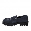 Mocassino college da donna in camoscio blu e tessuto blu e bianco tacco 3 - Misure disponibili: 32, 33, 34, 35, 42, 43, 44, 45, 46
