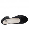 Woman's ballerina with bow and captoe in black suede and black and white fabric heel 4 - Available sizes:  33, 34, 35, 42, 43, 44, 45, 46